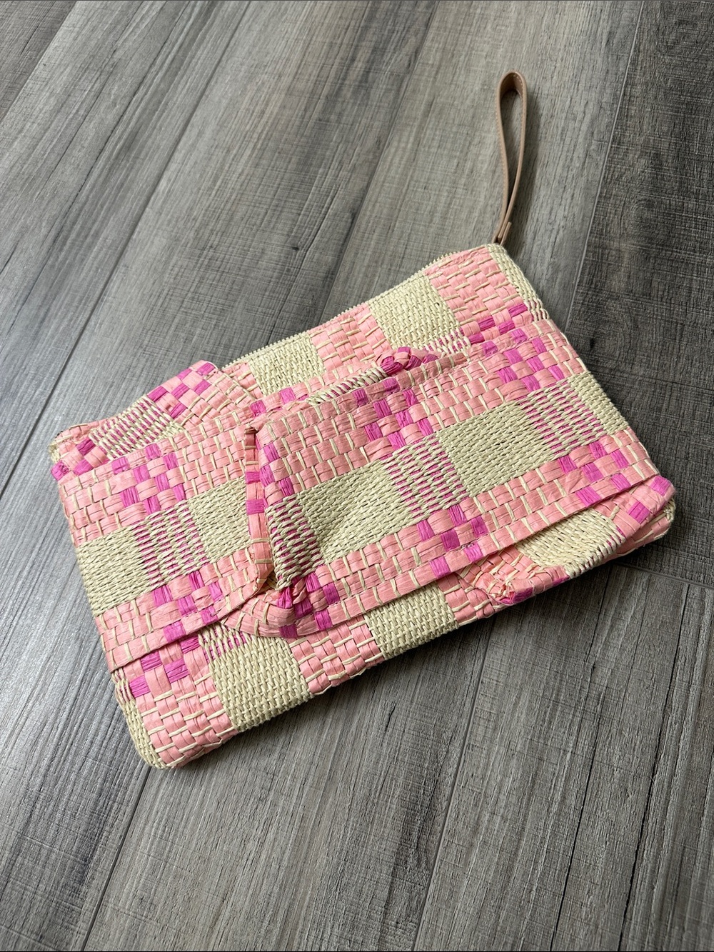 a new day Pink & Cream Woven Wristlet Clutch
